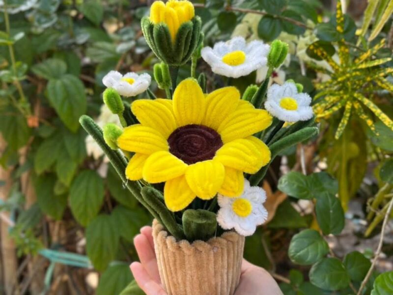 Handmade Fuzzy Wire Flowers